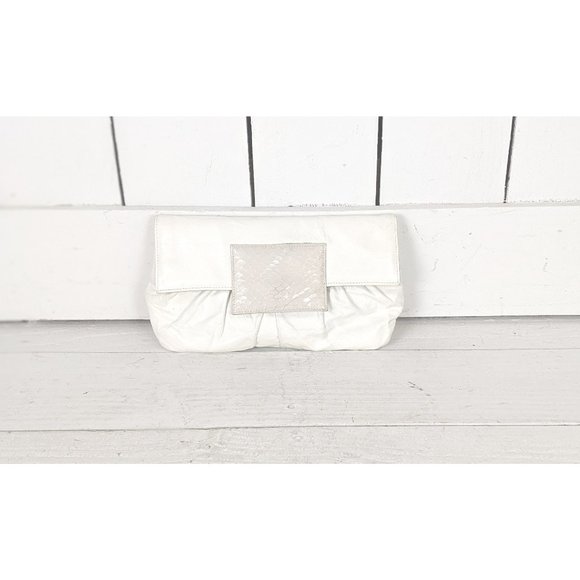 Vintage white leather clutch handbag purse - Picture 1 of 6